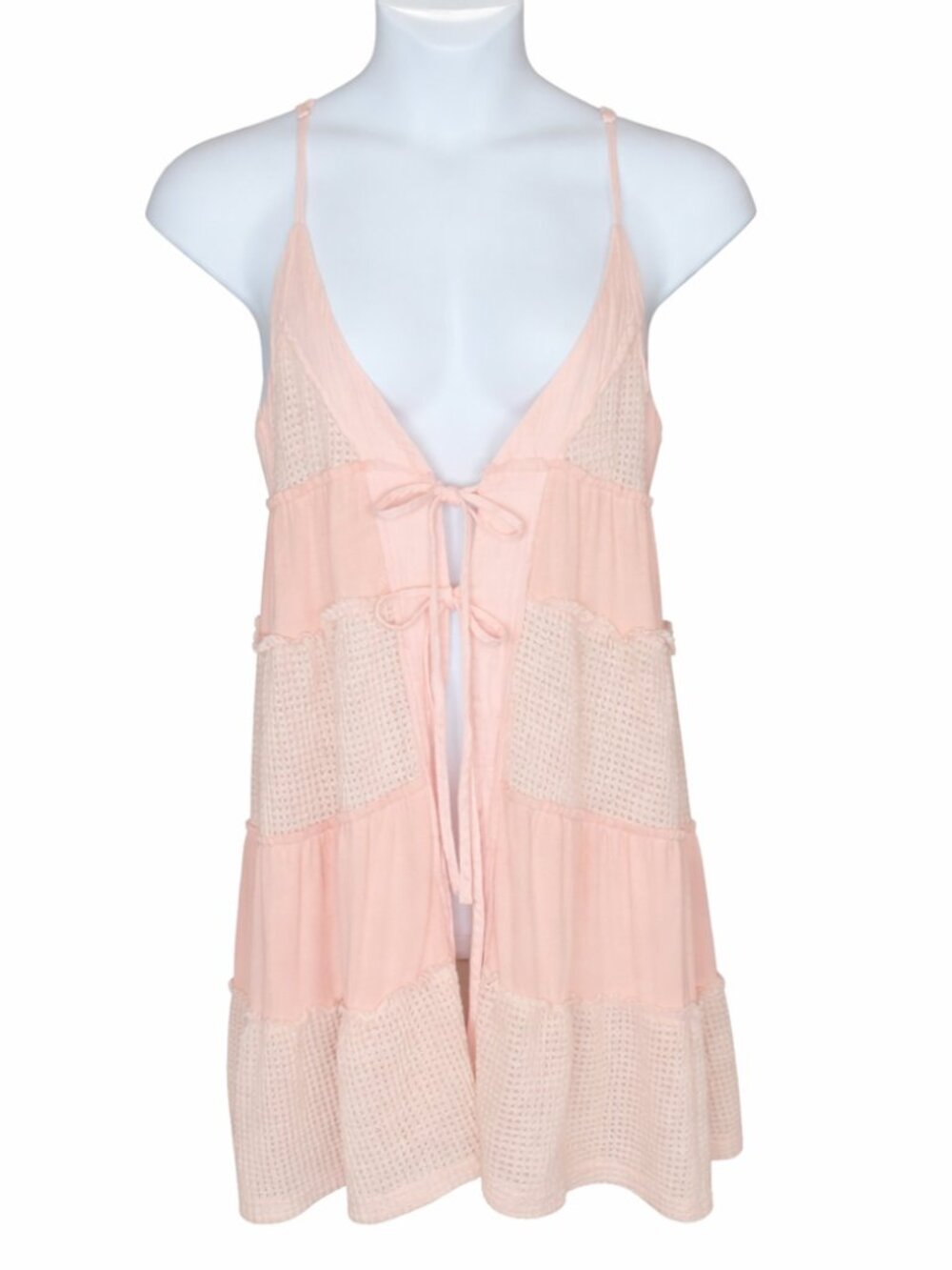 POL Blush Peach Tie Front Sleeveless Cardigan Cover-Up | Medium